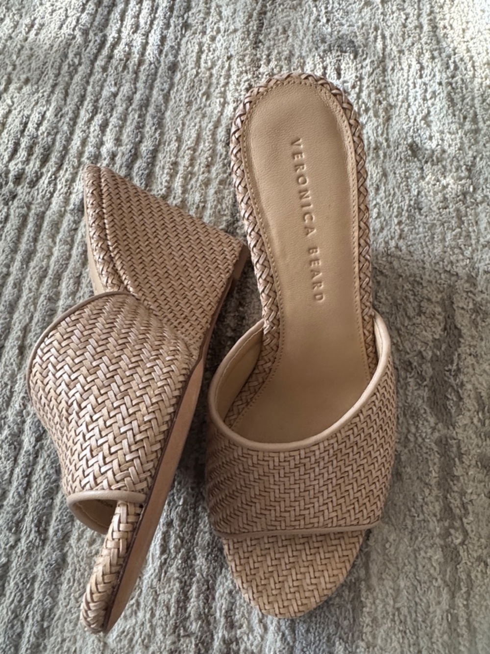 Veronica Beard Woven Tan Slide Mules